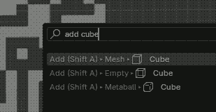 Créer un cube (Mesh) avec la fonction `Add > Cube`
